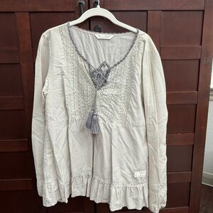 Odd Molly Grey Blouse with Gray Tassels and Embroidery